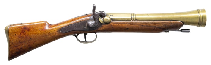 BRASS BARRELED BELGIAN PERCUSSION BLUNDERBUSS.