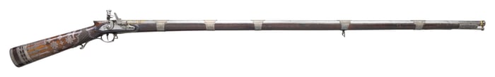FINE EARLY SILVER & GOLD INSET INDIAN FLINTLOCK