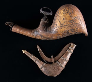 PAIR OF INDO-PERSIAN POWDER FLASKS.