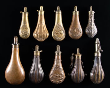 GROUP OF 10 AMERICAN PATENT RILE & SHOTGUN FLASKS.