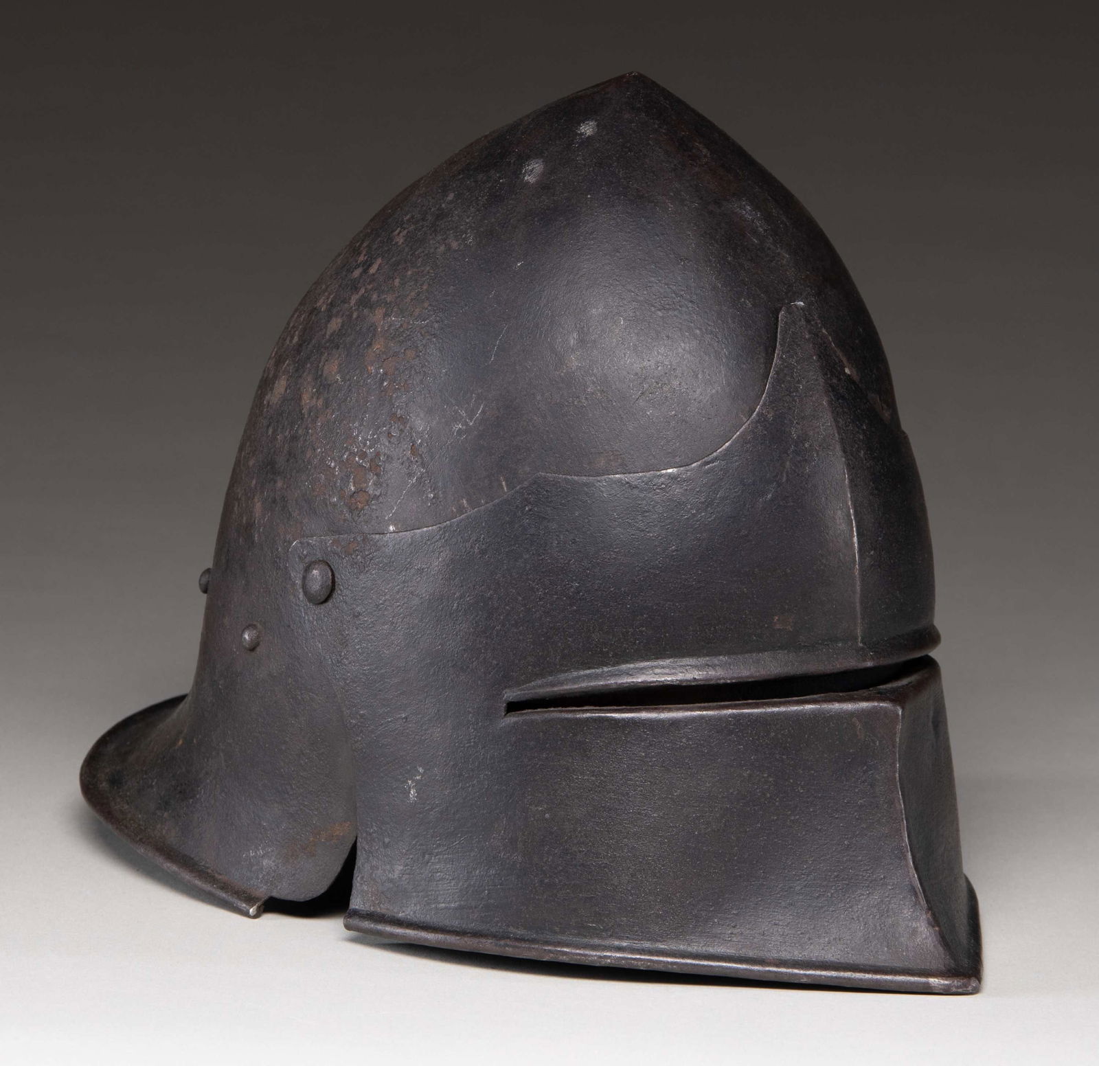 VICTORIAN COPY OF A 15TH CENTURY COVENTRY SALLET.: This is a well made iron copy of an English sallet of a style popular around 1460 during The War of the Roses period in England. It is an early representative copy of an extremely rare style with only
