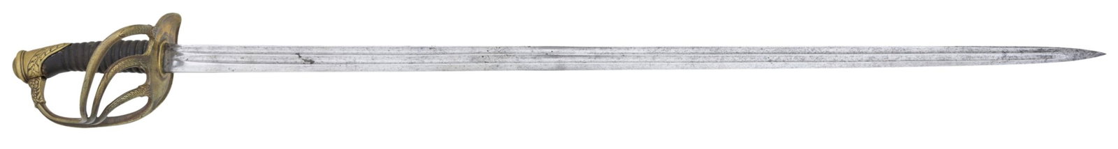 M1854 FRENCH DRAGOON OFFICER SWORD: This is a French M1854 dragoon officer's sword that measures 42 1/4" overall with a 36" plain double fullered blade. The blade has a star over "C" and a star over "G" stamp at the ricasso along with b