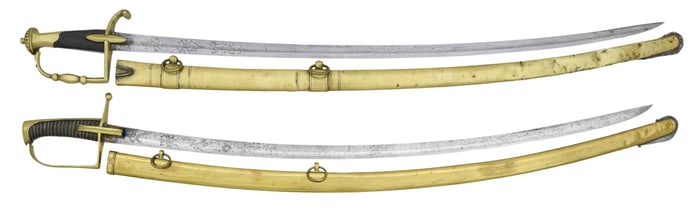 TWO FRENCH POST NAPOLEONIC OFFICER SWORDS.