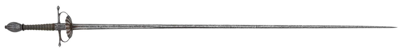 EARLY EUROPEAN RAPIER LIKELY OF ITALIAN ORIGIN.: A delicate example of a European rapier that was likely produced in Italy or a closely neighboring area. It measures 40 1/2" overall with a narrow 33 3/4" blade that has a 8 1/4" central fuller with p