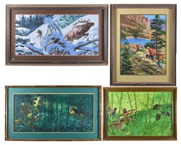COLLECTION OF 4 WALTER BAUMHOFER HUNTING & OUTDOOR