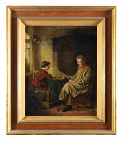 J.W. HAYNES OIL ON BOARD "YOUTH VS AGE", 1860.