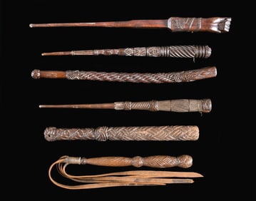 GROUP OF SIX 19TH CENTURY FOLK ART CARVED