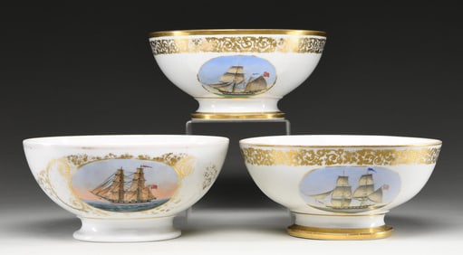 3 DUTCH ELSINORE PORCELAIN PUNCH BOWLS