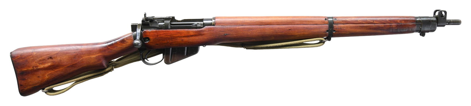 WW2 LONG BRANCH NO.4 MKI* BOLT ACTION RIFLE.: Cal. 303 Brit. S# 76L1961. Bbl. 25 1/5". Blade front sight with protective ears. MKII ladder aperture rear sight graduated to 1300yds. Matching numbers on left side of socket, forend & bolt with numbe
