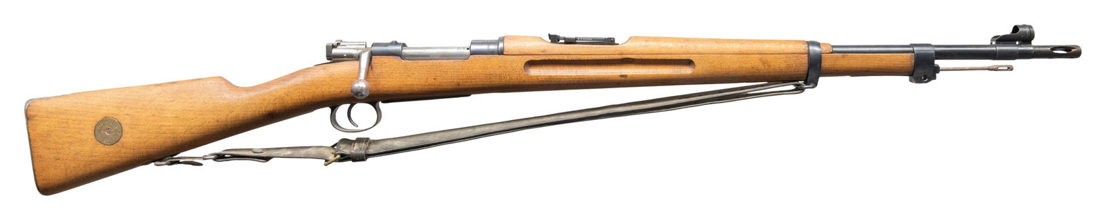 SWEDISH HUSQVARNA M38 MAUSER BOLT ACTION RIFLE.: Cal. 6.5x55. S# 654024. Bbl. 24" threaded with Century import marking & aftermarket detachable flash hider. Blade front sight with hood. Ladder rear sight graduated to 600m. Matching numbers on receiv