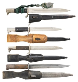 LOT OF 4 PRIMARILY GERMAN WWII DRESS BAYONETS.