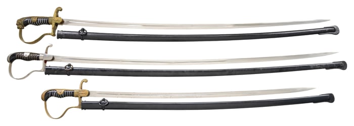 2 WWII GERMAN OFFICER'S SWORDS & 1 IMPERIAL GERMAN