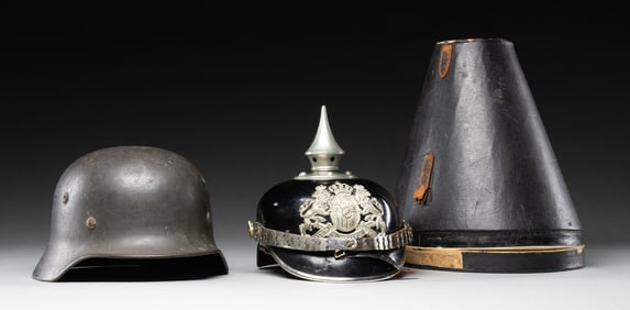 WWI BAVARIAN PIONEER SPIKE HELMET & M1916 HELMET.