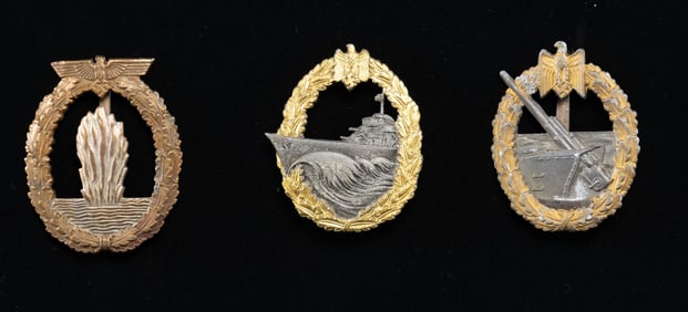 3 WWII GERMAN KRIEGSMARINE BADGES.