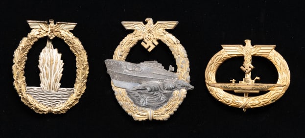 3 WWII GERMAN KREIGSMARINE BADGES.