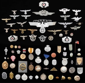 WWII GERMAN BADGES, TINNIES, PINS, EAGLES & MORE.