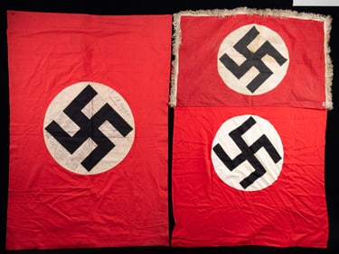 3 WWII GERMAN FLAGS OR BANNERS.