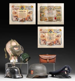 WWI & WWII GERMAN HEAD GEAR, GAS MASK, AND MORE.