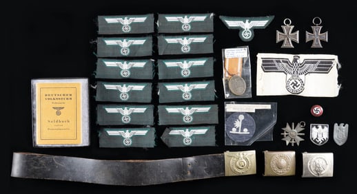WWII GERMAN BELT BUKLES, MEDALS, CLOTH, & MORE.
