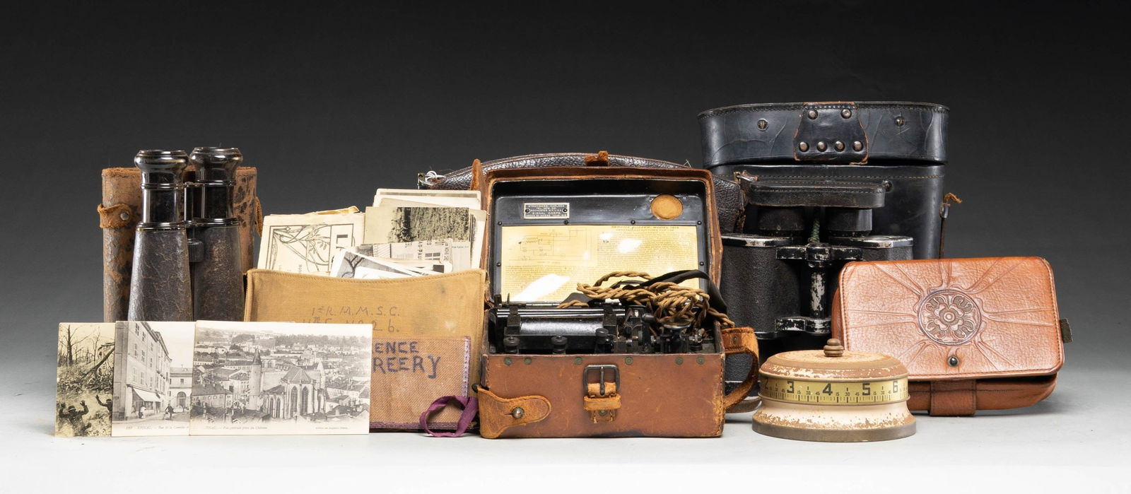 WWII GERMAN BINOCULARS, FRENCH BINOCULARS & MORE.: This lot consists of 1 pair of German WWII binoculars marked with an eagle and Party symbol along with "M IV/1". Other markings include "CARL ZEISS JENA" and "D.F, 7 x 50 2039708". Binoculars are comp