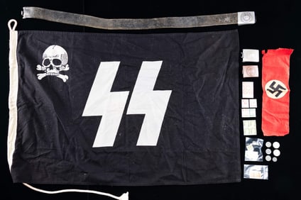 WWII GERMAN STAMPS, FLAG, BUCKLES, ARMBAND & MORE.