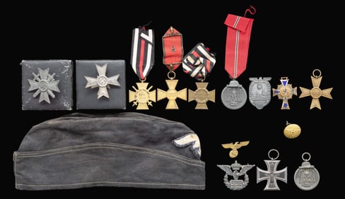 WWI & WWII GERMAN MEDALS, BADGES, HAT & MORE.