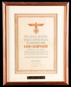 WWII GERMAN POLICE COMMENDATION DOCUMENT.