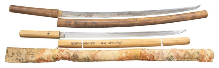 2 KATANA BLADES IN SHIRASAYA.