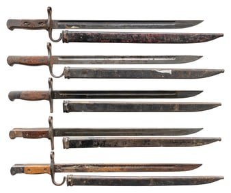 5 WWII JAPANESE TYPE 30 ARISAKA BAYONETS.