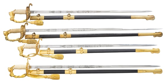 4 POST WWII US NAVY OFFICER'S SWORDS.