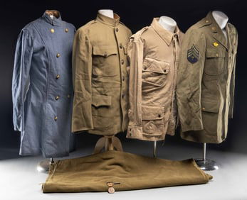 MILITARY UNIFORMS AND A REGULATION BLANKET.