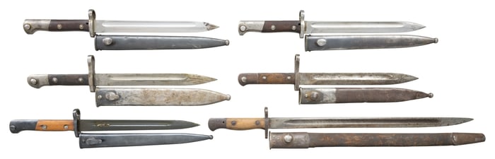 LOT OF SIX VARIOUS BAYONETS.