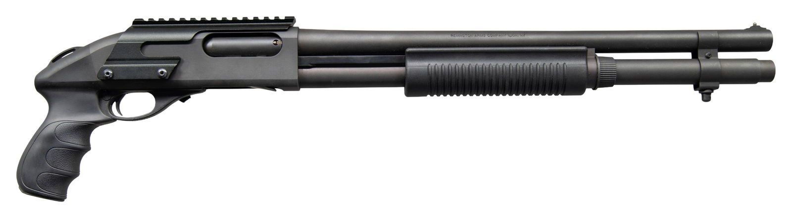 REMINGTON 870 PISTOL GRIP TACTICAL STYLE PUMP: SHOTGUN. Cal. 12 Ga. 2 3/4". S# CC04166C (underneath rail). Appears to be Mfg. 2015 with barrel code "AL"; produced during the Freedom Group era. Cyl. bore. Bright bead. Matte black finish. Picatinny