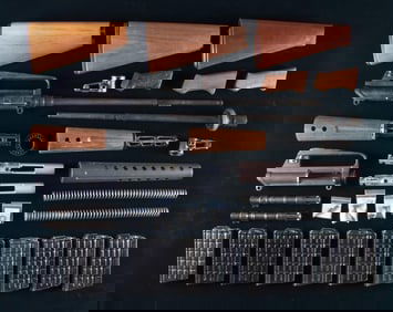 GROUP OF ORIGINAL AR-10 PARTS & MAGAZINES.