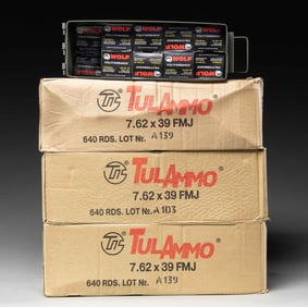2,280 ROUNDS OF TULA & WOLF 7.62X39 AMMO.