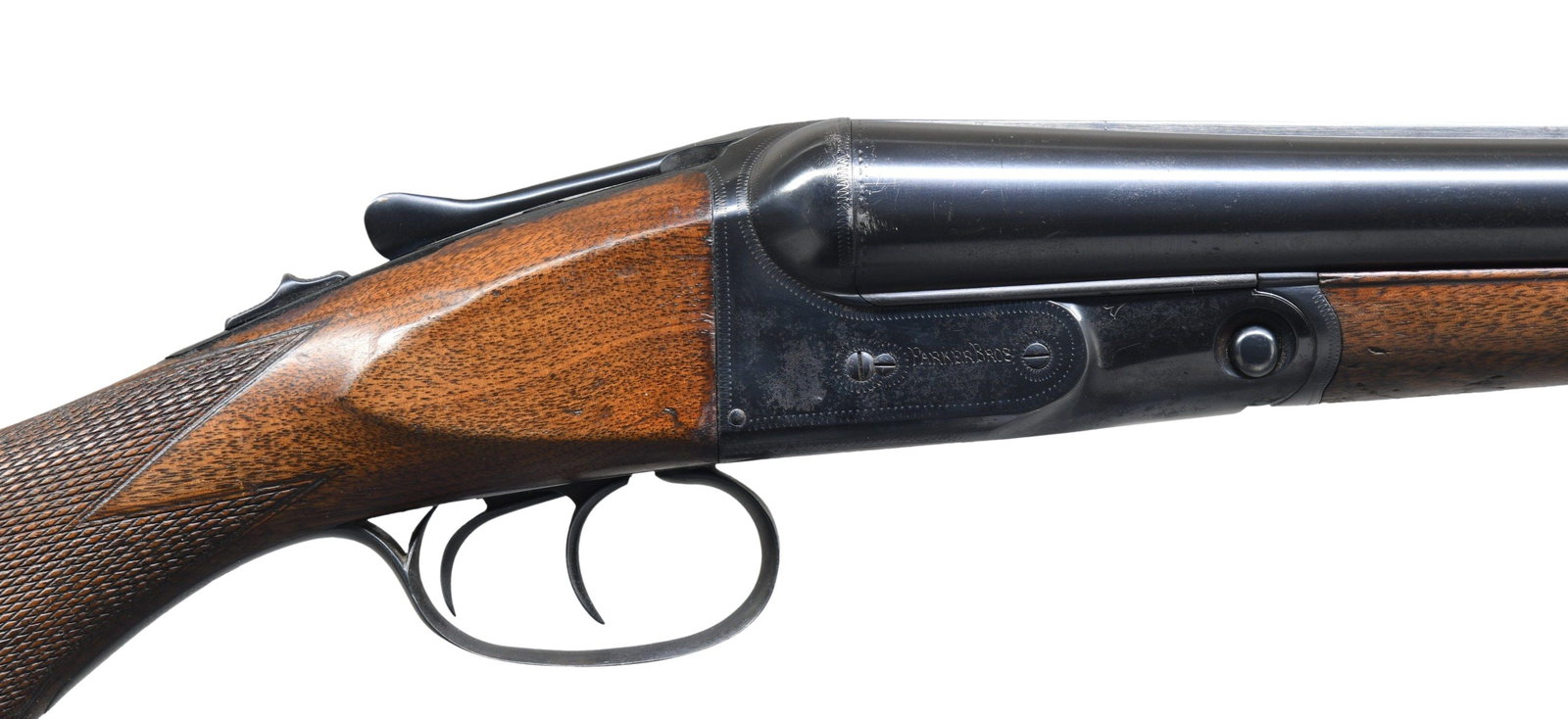 PARKER VH SXS SHOTGUN.: Cal. 12 ga. S# 100634. Bbls. 30" Vulcan steel w/ fixed Full & Full chokes. Boxlock action w/ borderline engraving. Double triggers. Extractors. Splinter forearm & capped pistol grip stock of checkered