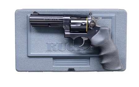 RUGER GP100 DA REVOLVER WITH MATCHING BOX.