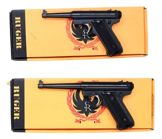 2 FIRST YEAR RUGER MARK II SEMI AUTO PISTOLS WITH