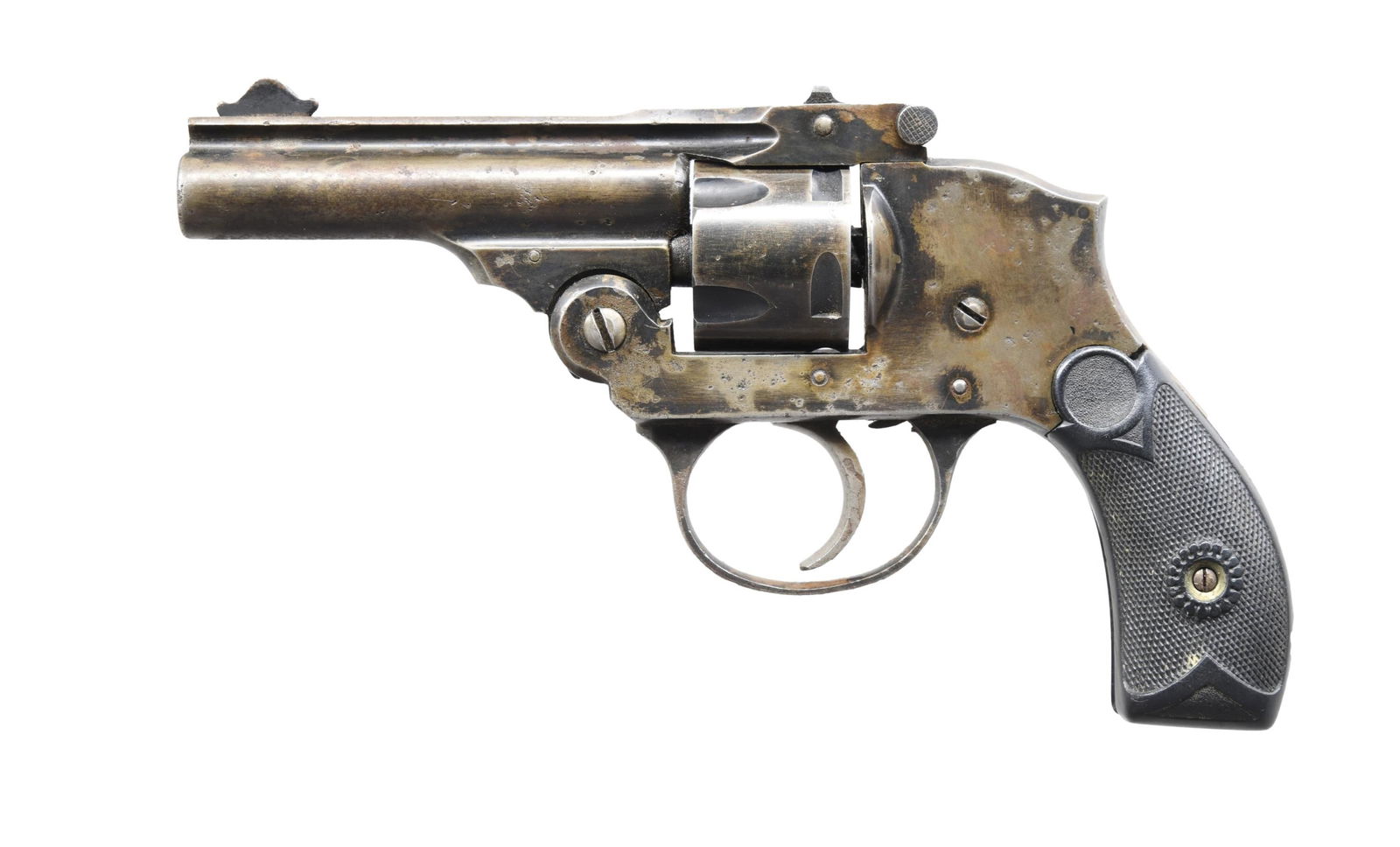 MERIDEN FIREARMS CO. TOP BREAK DOUBLE ACTION: REVOLVER. Cal. 32 S&W. S# 246403. Bbl. 3". Top break double action revolver mfg. by Meriden Firearms Co. Top of bbl. rib is marked "MERIDEN FIRE ARMS CO./ MERIDEN, CONN. U.S.A.". Blue finish, with 2-p