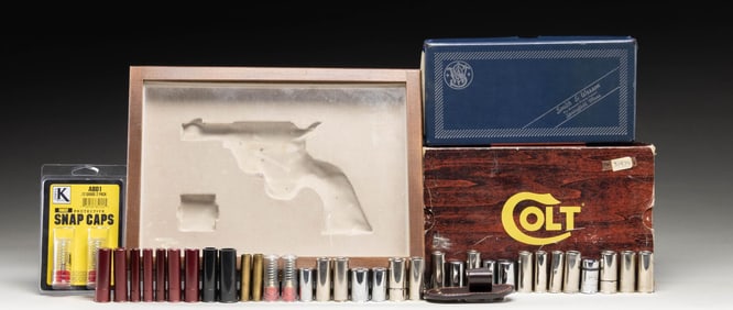 LOT OF 2 PISTOLS BOXES & 1 DISPLAY CASE.