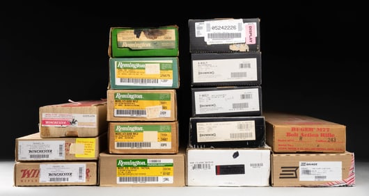 LOT OF 15 ASSORTED RIFLE BOXES.