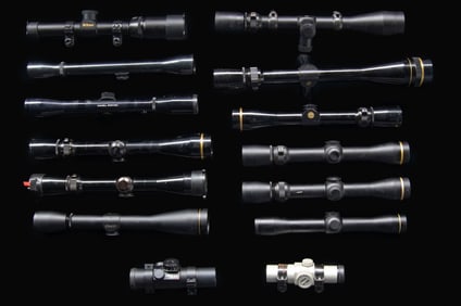LARGE LOT OF ASSORTED RIFLE SCOPES.