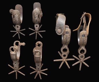 3 PAIR OF EARLY SOUTHWEST SILVER EMBELLISHED SPURS