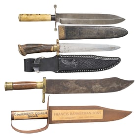 GROUP OF 4 VINTAGE & CUSTOM BOWIE KNIVES.