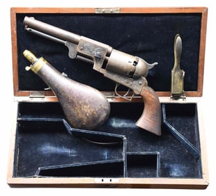 CASED REPRODUCTION COLT DRAGOON REVOLVER.