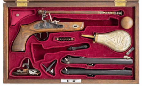 CASED CVA MULTI BBL. PERCUSSION PISTOL.