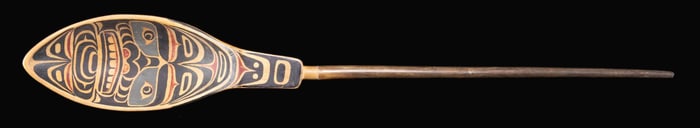 NORTHWEST COAST CEDAR PAINT DECORATED LADLE.