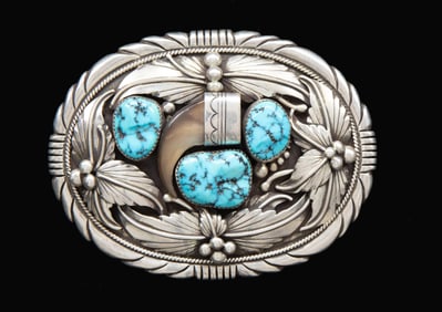 "LAW" SIGNED STERLING SILVER NAVAJO TURQUOISE &