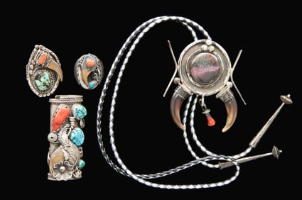 4 CONTEMPORARY NAVAJO TURQUOISE & SILVER ITEMS,