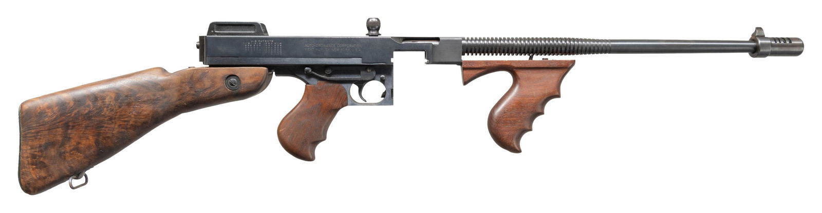 AUTO-ORDNANCE MODEL 1927A1 THOMPSON SEMI-AUTOMATIC: CARBINE. Cal. 45. S# 141. Bbl. 16". Model 1927A1 Thompson semi-automatic carbine mfg. by Auto-Ordnance. Left side of receiver with model designation, S#, and "THOMPSON SEMI-AUTOMATIC CARBINE/ CALIBER